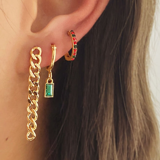 Adi 3Pc Chain Link Emerald Chain Earring Set