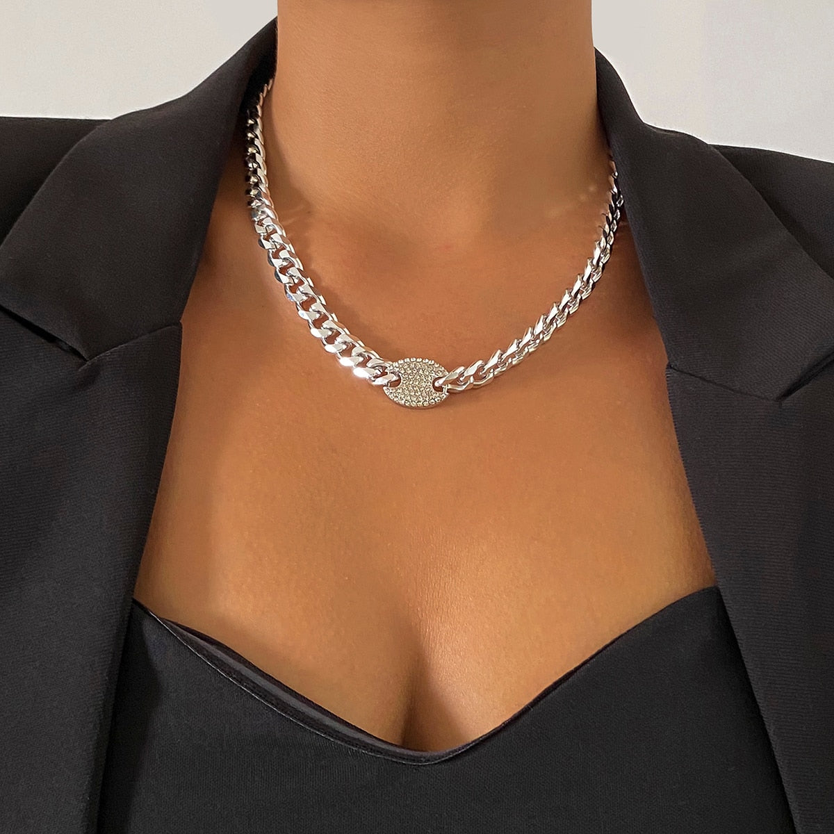 Sheree Rhinestones Tennis Chain Pendant Choker Necklace and Bracelet