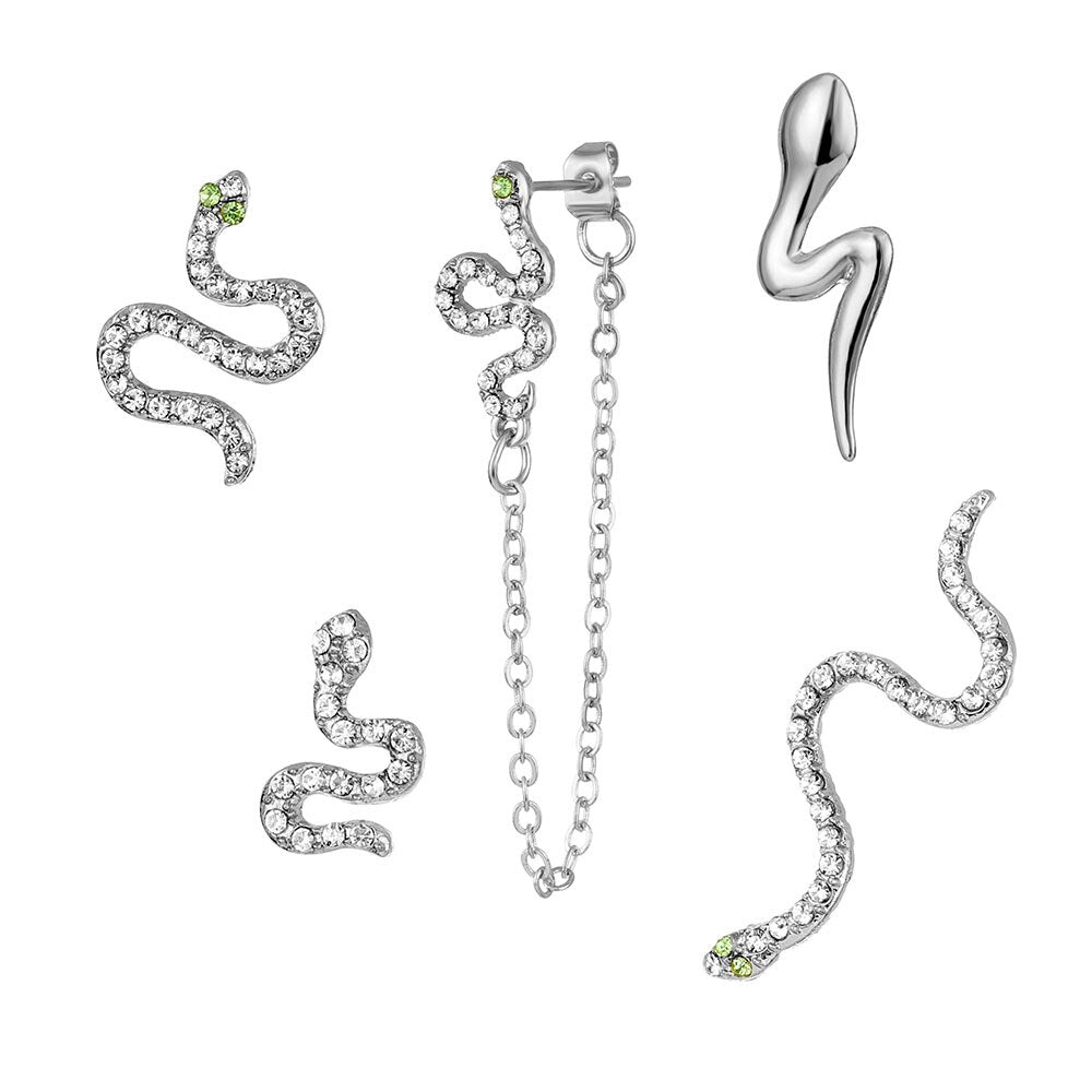 Natalia Snake Crystal Tassel Chain Earrings Set