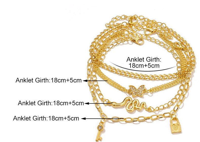 Tami Bohemian Gold Color Chain Anklet Set