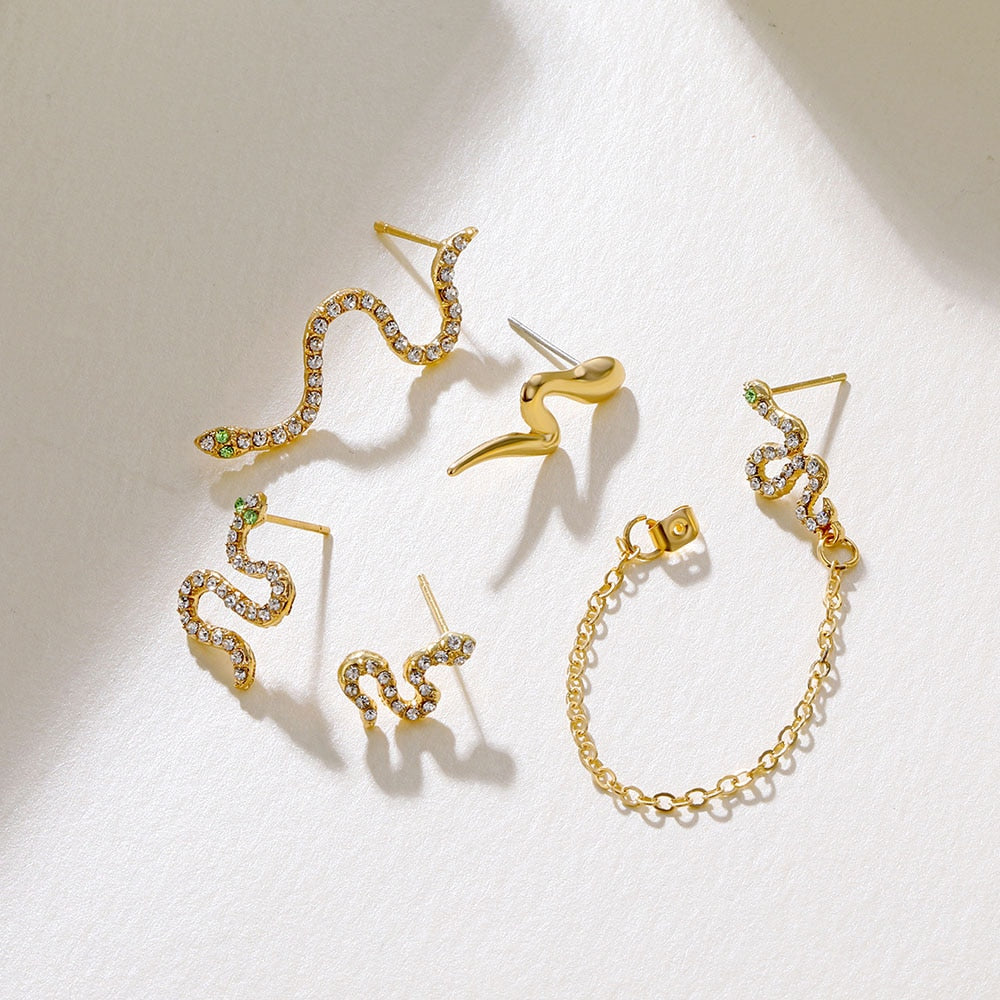 Natalia Snake Crystal Tassel Chain Earrings Set