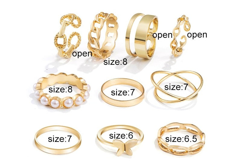 Natae Boho Geometric Pearl Ring Set