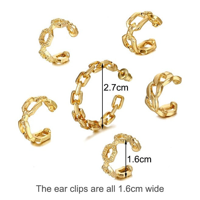 Robin Gold Color Chain Hoop Earring 6Pcs/Set