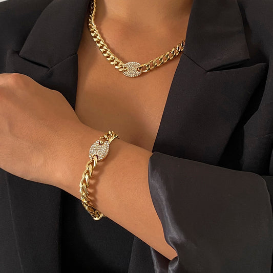 Sheree Rhinestones Tennis Chain Pendant Choker Necklace and Bracelet