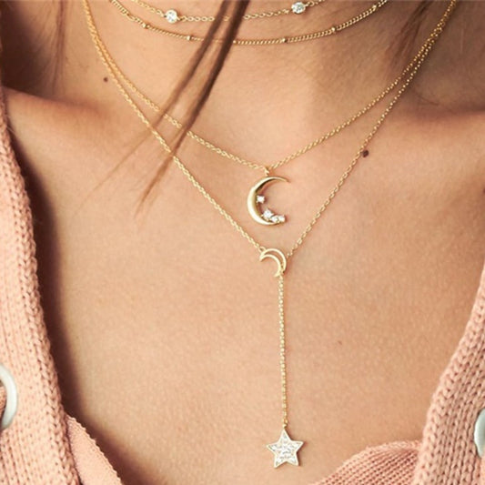 Shonae Multi Layer Moon and Star Necklace